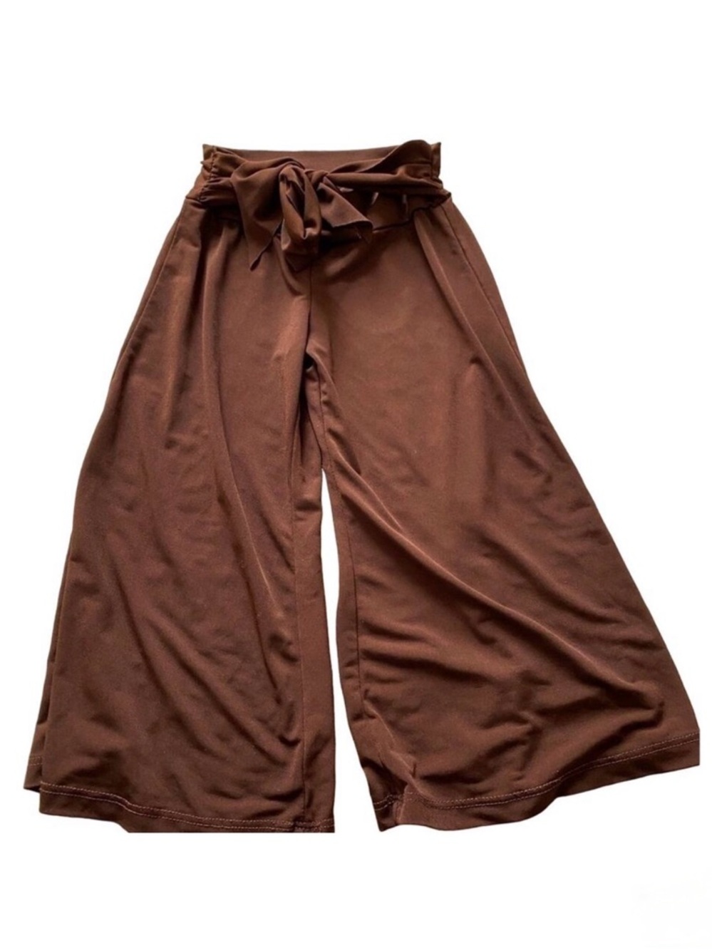 Girls Chocolate Brown Wide-Leg Tie-Waist Casual Pants